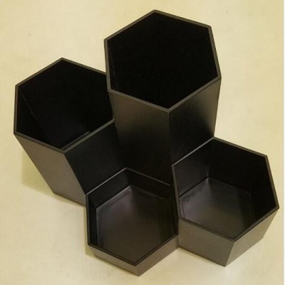 Hex Plastic Pencil Holder Desktop Organizer Storage Box 4 Divided Compartments