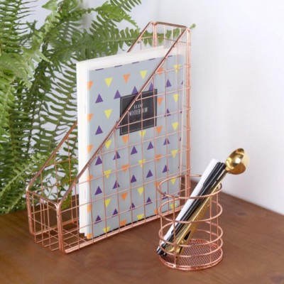 Rose Gold Desktop Organizer-Mesh File Magazine Holder