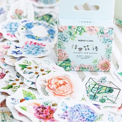 DIY Decorative Sticker Set Washi Paper Stationery Sticker Floral Green Plant for Diary