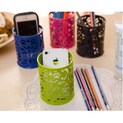 Metal Hollow flower Pattern Pen Pencil Pot Holder